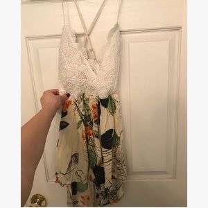 Lace deep v floral bottom romper